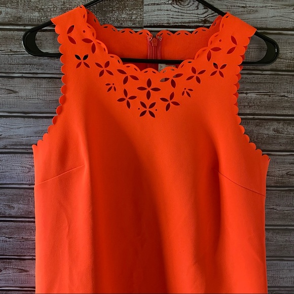 J Crew Bright Orange Laser Cut Shift Dress Size 6 - Picture 4 of 12